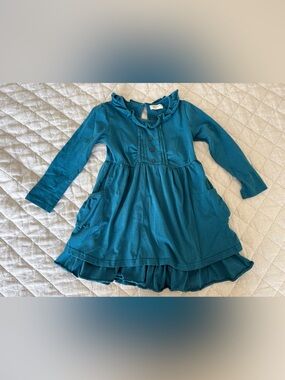 Teal Long-Sleeve Ruffle Hem Girls Dress NWOT